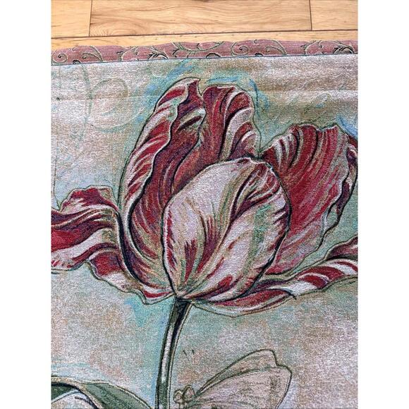 VTG French Tapestry Flowers Butterfly Wall Hanging Art Home Decor 3x4’ Cottage - Picture 2 of 8
